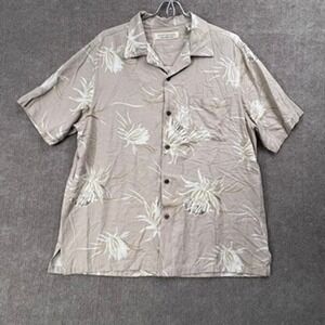 Island Republic Men's‎ L Beige Floral Silk Blend Camp Shirt Aloha Hawaiian Style